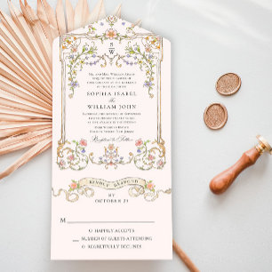 Victorian Ornate Grace Floral Frame Wedding All In One Invitation