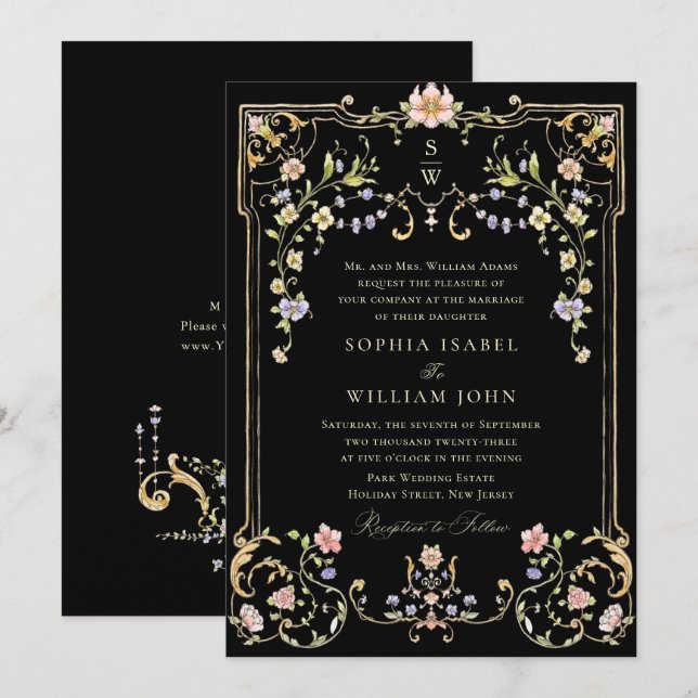 Victorian Ornate Grace Floral Frame Wedding Invitation (Front/Back)