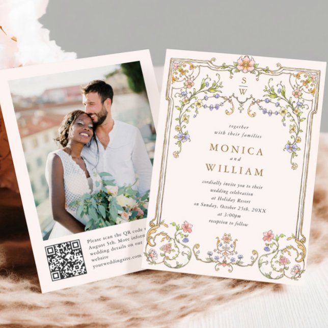 Victorian Ornate Grace Floral Frame Wedding Photo Invitation (Creator Uploaded)