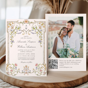 Victorian Ornate Grace Floral Frame Wedding Photo Invitation