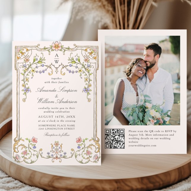 Victorian Ornate Grace Floral Frame Wedding Photo Invitation (Creator Uploaded)