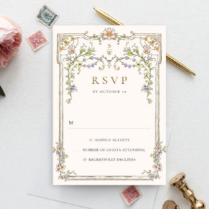 Victorian Ornate Grace Floral Frame Wedding RSVP C Card