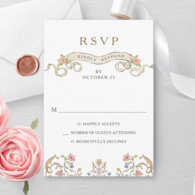 Victorian Ornate Grace Floral Frame Wedding RSVP Card (Creator Uploaded)