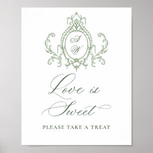 Victorian Ornate Grace Floral Green Love is Sweet Poster