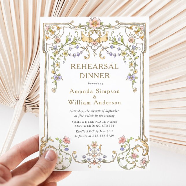 Victorian Ornate Grace Floral Rehearsal Dinner Invitation (Creator Uploaded)