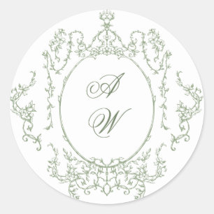 Victorian Ornate Grace Floral Sage Green Wedding Classic Round Sticker