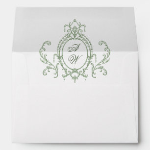 Victorian Ornate Grace Floral Sage Green Wedding Envelope