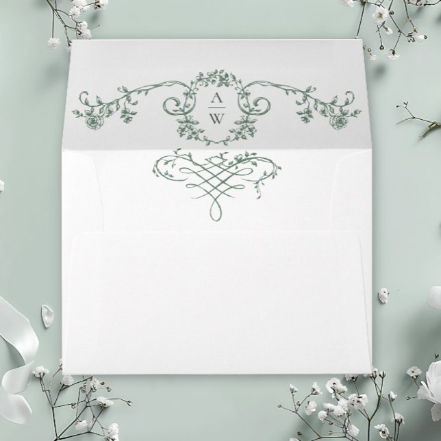 Victorian Ornate Grace Floral Sage Green Wedding Envelope (Creator Uploaded)