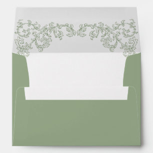 Victorian Ornate Grace Floral Sage Green Wedding Envelope