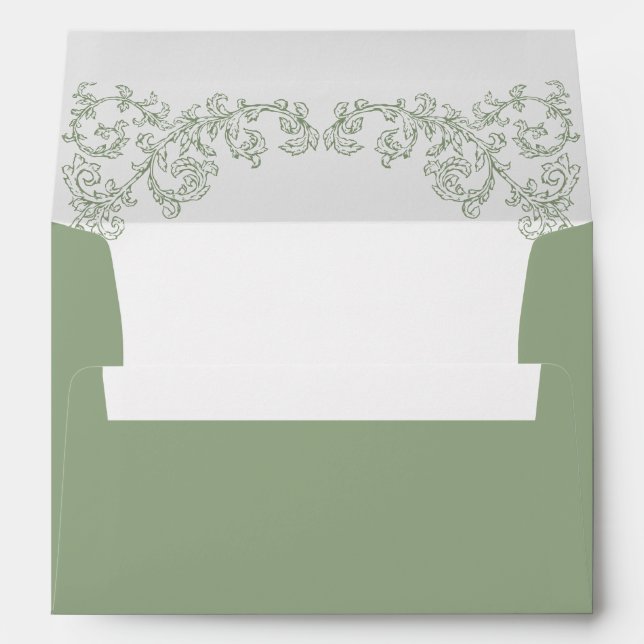Victorian Ornate Grace Floral Sage Green Wedding Envelope (Back (Bottom))