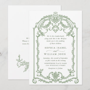 Victorian Ornate Grace Floral Sage Green Wedding Invitation