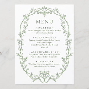 Victorian Ornate Grace Floral Sage Green Wedding Menu