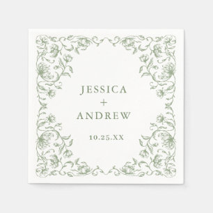Victorian Ornate Grace Floral Sage Green Wedding Napkin