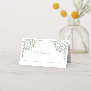 Victorian Ornate Grace Floral Sage Green Wedding Place Card