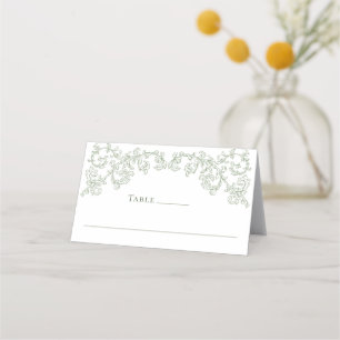 Victorian Ornate Grace Floral Sage Green Wedding Place Card