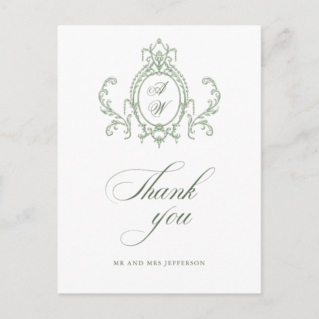 Victorian Ornate Grace Floral Sage Green Wedding Postcard (Front)