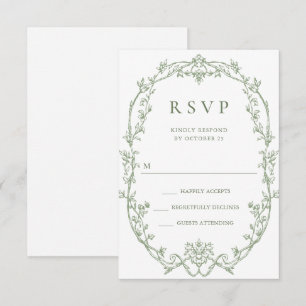 Victorian Ornate Grace Floral Sage Green Wedding RSVP Card
