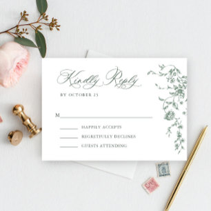 Victorian Ornate Grace Floral Sage Green Wedding RSVP Card