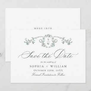 Victorian Ornate Grace Floral Sage Green Wedding Save The Date