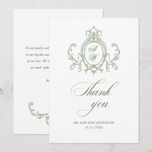 Victorian Ornate Grace Floral Sage Green Wedding Thank You Card