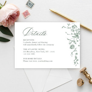 Victorian Ornate Grace Floral Sage Wedding Details Enclosure Card