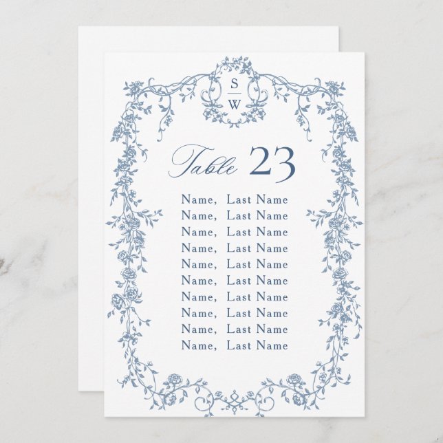 Victorian Ornate Grace Floral Seating Chart Card (Front/Back)