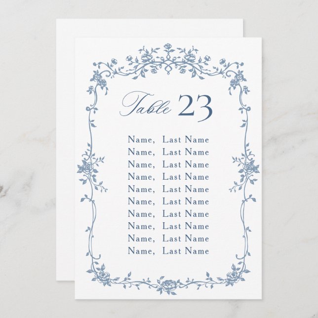 Victorian Ornate Grace Floral Seating Chart Card (Front/Back)