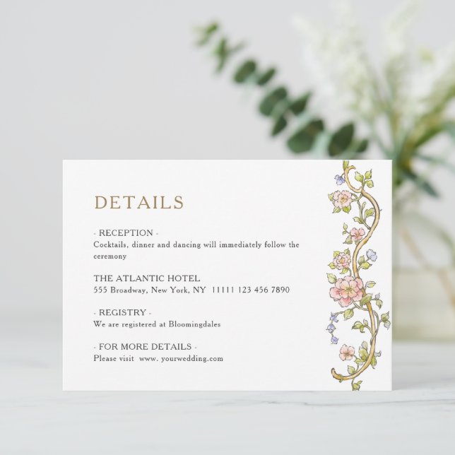 Victorian Ornate Grace Floral Wedding Details Enclosure Card (Standing Front)