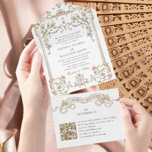 Victorian Ornate Grace Floral Wedding QR code All In One Invitation