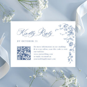 Victorian Ornate Grace Floral Wedding QR code RSVP Card