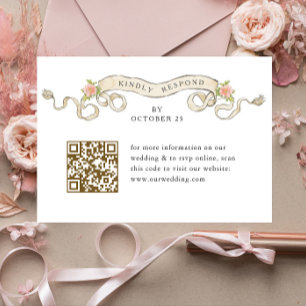 Victorian Ornate Grace Floral Wedding QR code RSVP Card