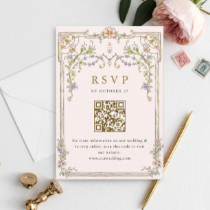 Victorian Ornate Grace Floral Wedding RSVP QR code Card