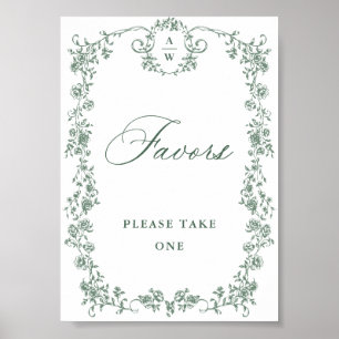 Victorian Ornate Grace Green Flower Favors Sign