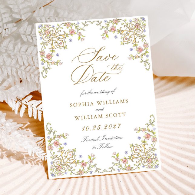 Victorian Ornate Grace Pastel Floral Wedding Save The Date (Creator Uploaded)