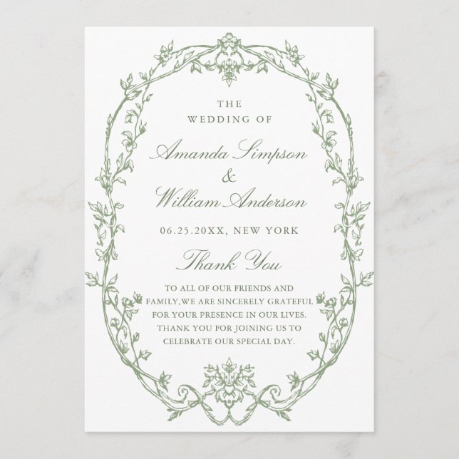 Victorian Ornate Grace Sage Green Wedding Ceremony Program (Front)