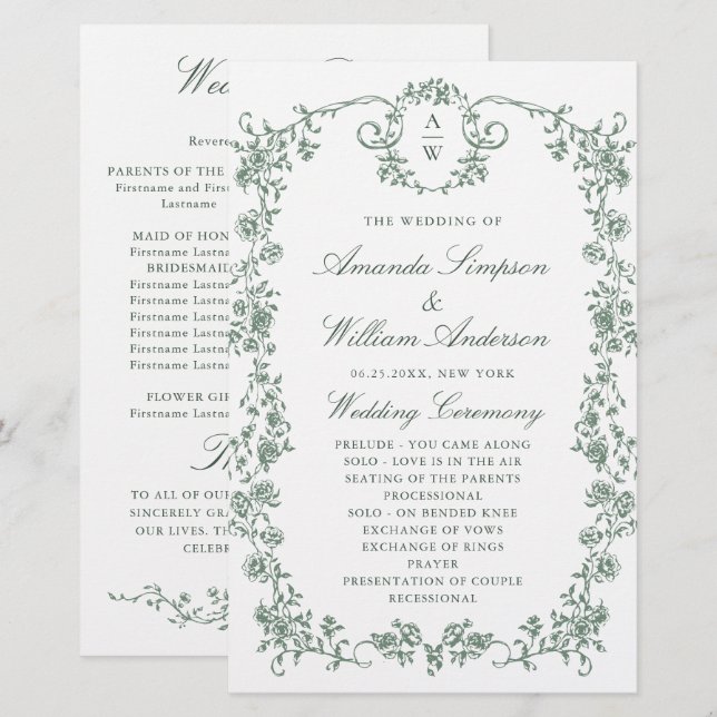 Victorian Ornate Grace Wedding Ceremony Program (Front/Back)