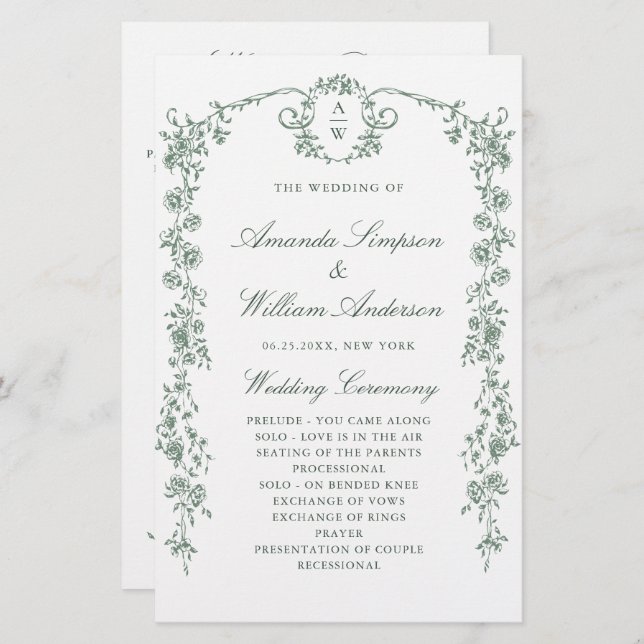 Victorian Ornate Grace Wedding Ceremony Program (Front/Back)