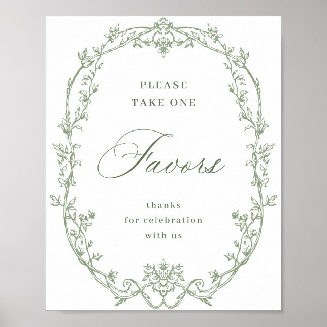 Victorian Ornate Sage Green Floral Favours Wedding Poster (Front)