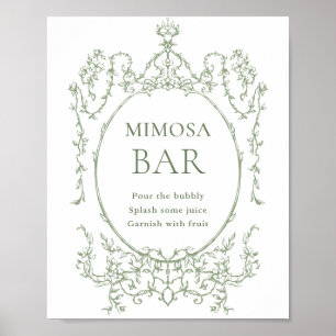 Victorian Ornate Sage Green Floral Mimosa Bar Sign