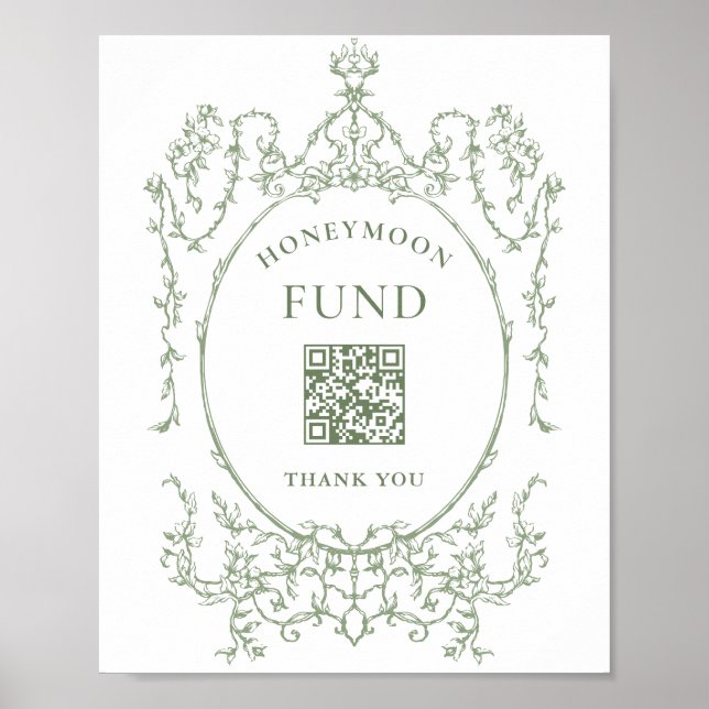Victorian Ornate Sage Green Honeymoon Fund Poster (Front)
