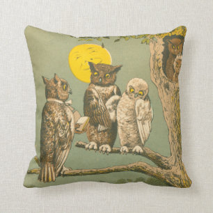 Victorian Owls Throw Pillow