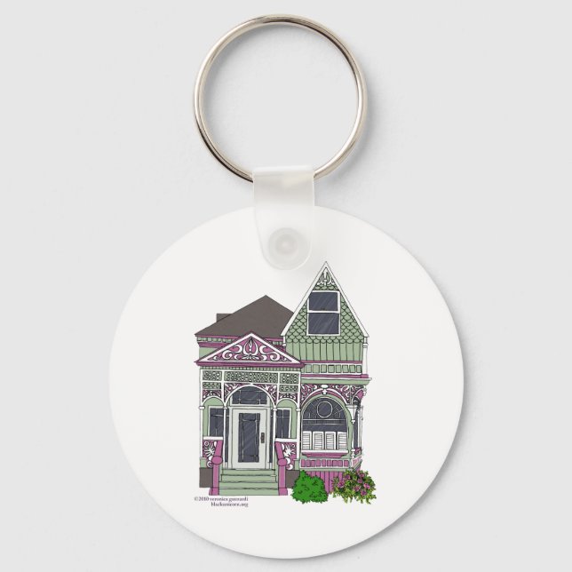 Victorian Painted Lady - Green/Pink Keychain (Front)