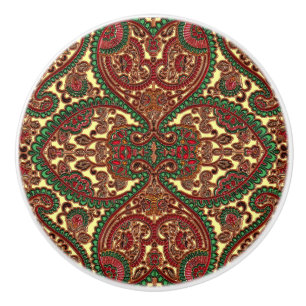 Victorian paisley pattern elegant red green gold ceramic knob