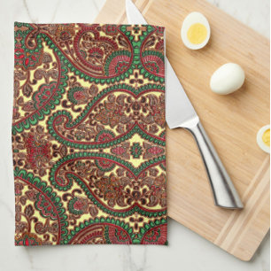 Victorian paisley pattern elegant red green gold kitchen towel