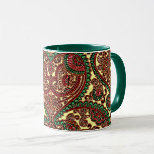 Victorian paisley pattern elegant red green gold mug