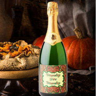 Victorian paisley pattern elegant red green gold sparkling wine label