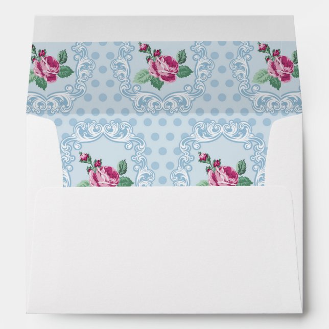 Victorian,pale blue,polka dot,pink roses,pattern, envelopes (Back (Bottom))