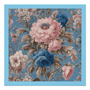 Victorian Pastel Blue And Pink Blossom  Poster
