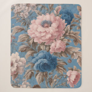 Victorian Pastel Blue And Pink Blossom Sherpa Blanket