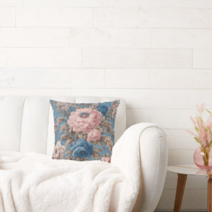 Victorian Pastel Blue And Pink Blossoms Throw Pill Pillow